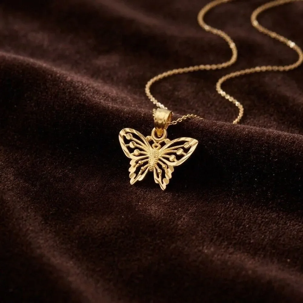 14K Gold Butterfly Pendant | Solid Yellow Gold Nature Charm By Tehrani Jewelry